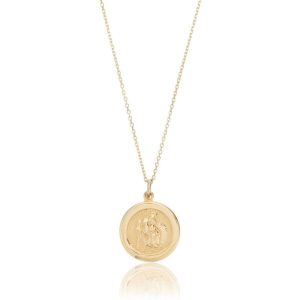 Solid Gold Small Round St Christopher Medallion Necklace